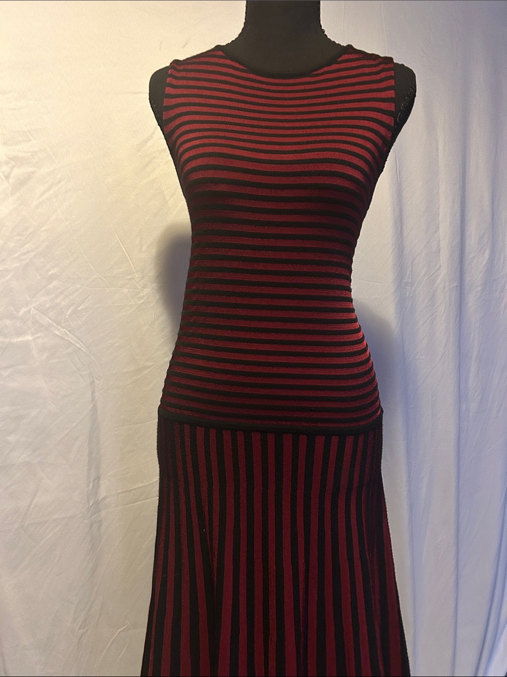 Ralph Lauren Sleeveless Maroon and Black Striped Knit Dress